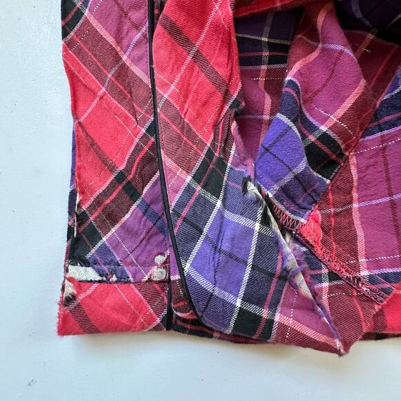 Victorias Secret Pajama Set Women Small Red Metallic Plaid Flannel Pants Holiday - Picture 10 of 16